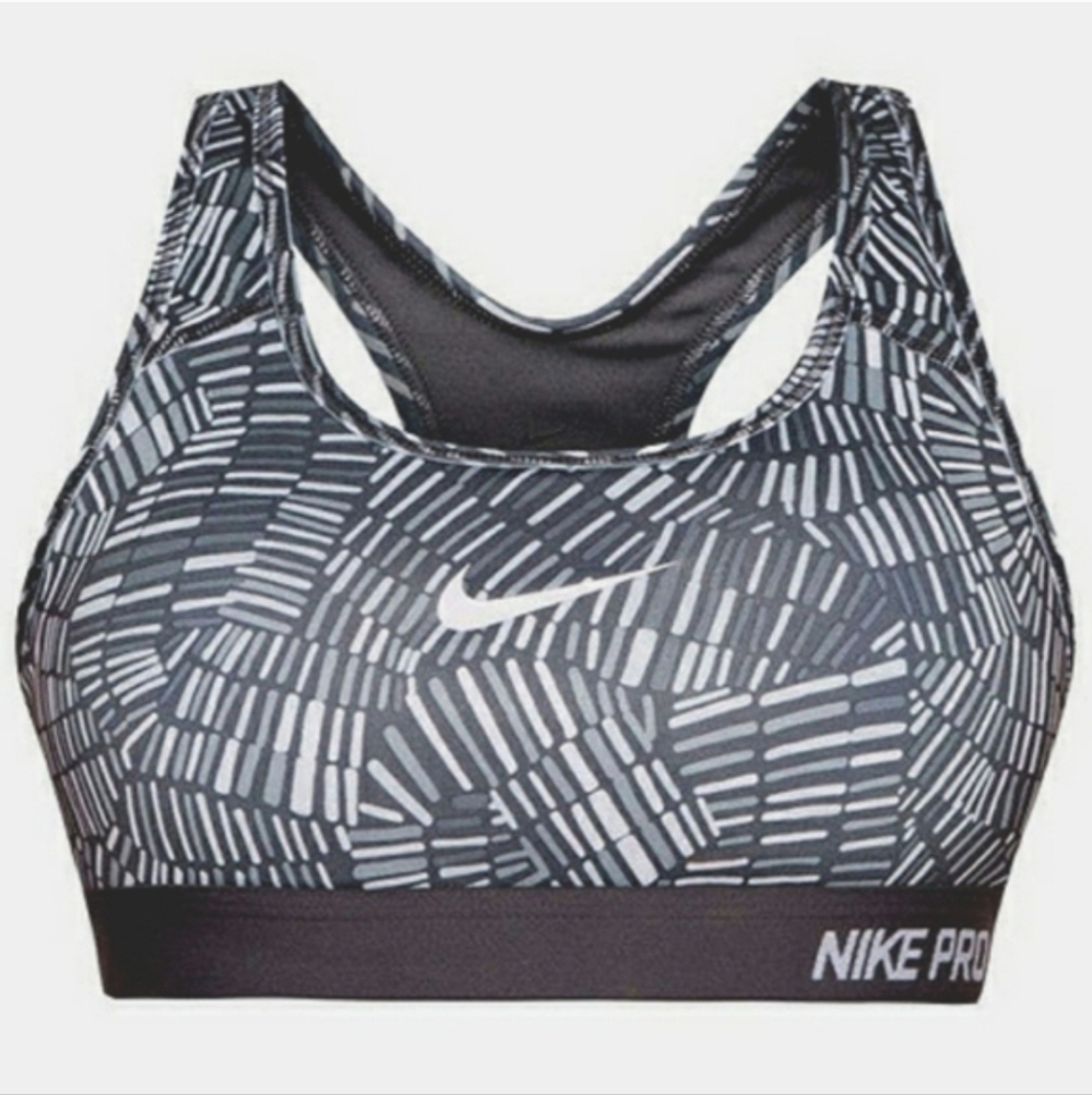 Nike Pro Women's Gray and White Classic Pro Geometric Print Sports Bra M